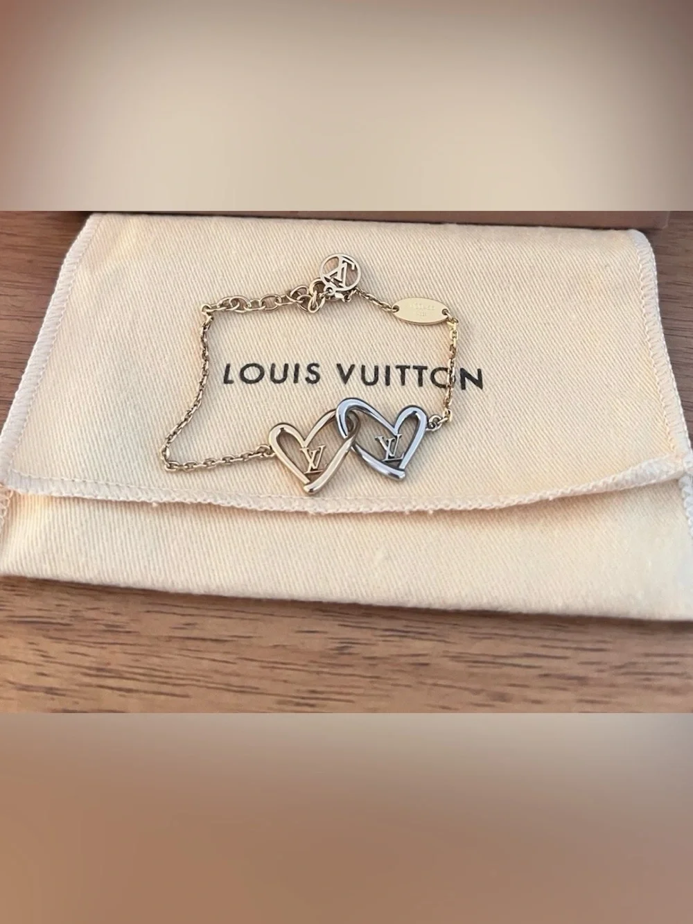 Louis Vuitton Two-Tone Heart Link Bracelet - Gold & Silver